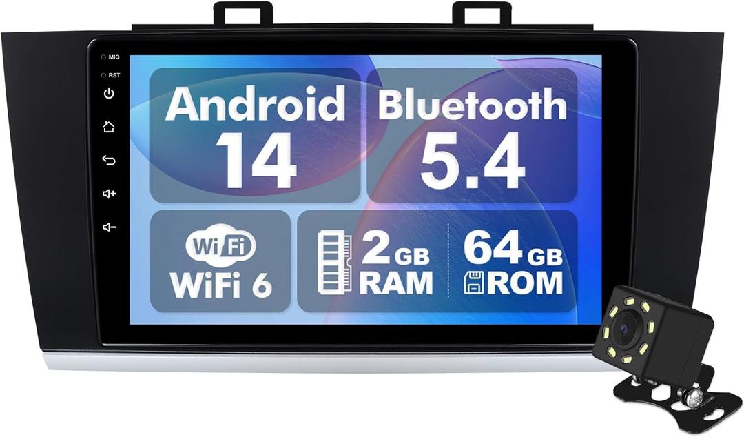 Android 14 Car Radio for 2+64G Subaru Outback Legacy 2015-2018 9'' 1280 * 720 Touchscreen Car Stereo with Carplay Android Auto Backup Camera Mirror Link GPS Navigation WiFi 6 Bluetooth 5.4 FM SWC