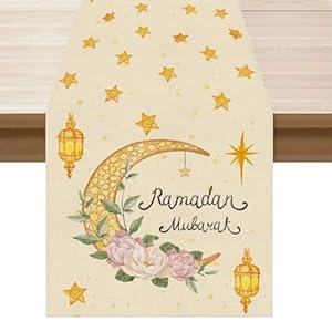XCHI Watercolor Stars and Moon Flowers Lantern Ramadan Mubarak Placemats, Table Mats for Party Home Kitchen Dining Table Decorations 12x18 Inch