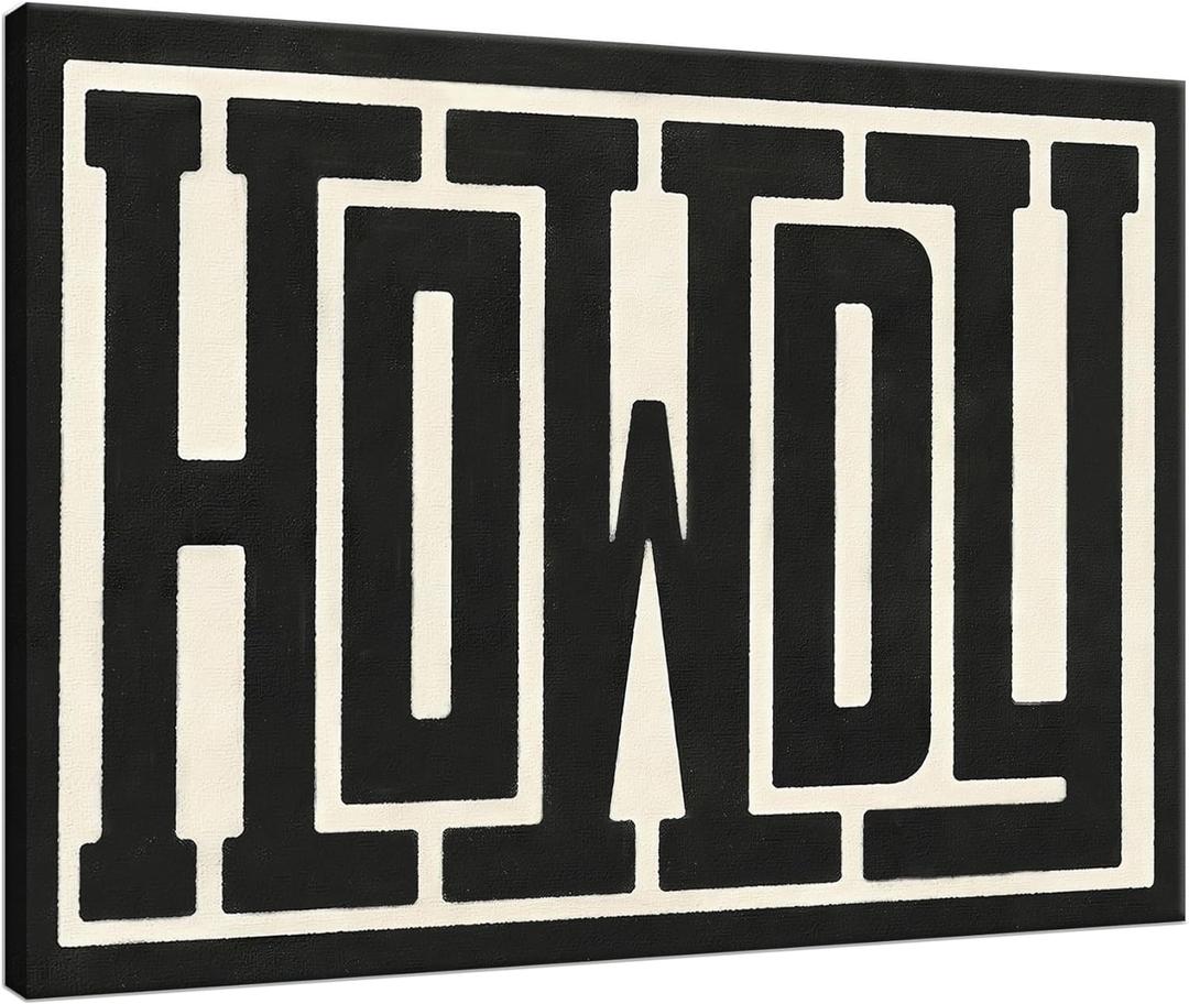 QIYFFBN Framed Funky Big Howdy Canvas Wall Art Western Modern Decor Black and White Southwestern Country Ranch Sign Picture Print Minimalism Trendy Farmhouse Living Room Art(24x36in Framed) (36L" x 24W")