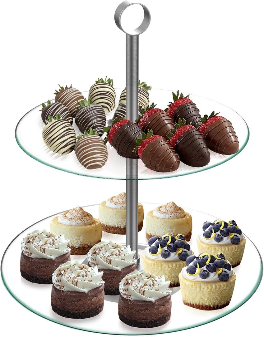 Chef Buddy Dessert Tower, 2-Tier Round Glass Display Stand
