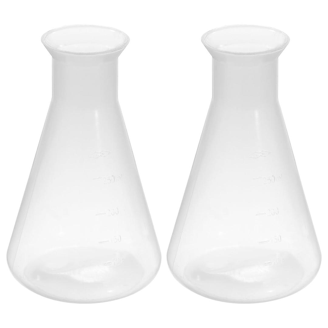 PATIKIL 250ml Plastic Erlenmeyer Flask, 2 Pack Wide Mouth Conical Flask for Laboratory, Clear