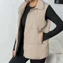 Zeagoo Women Puffer Vest Lightweight Stand Collar Sleeveless Winter Warm Zip Up Padded Outerwear Jackets with Pockets Beige XL