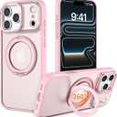 IYH 360 Rotatable Magnetic Case for iPhone 17 Pro Max, Military-Grade Shockproof Phone Cover with Matte Translucent Back(Pink)