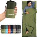 Sleeping Bag Liner, Travel Sheets & Adult Sleep Sack, Ultralight and Portable Summer Sleeping Bag - Ideal for Backpacking, Hotels and Hostels, Business Trips, Camping (Army Green)