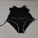 Beachsissi Women's Cute Two Piece Swimsuit White Trim Lace Up Tankini Set (Large, Black)