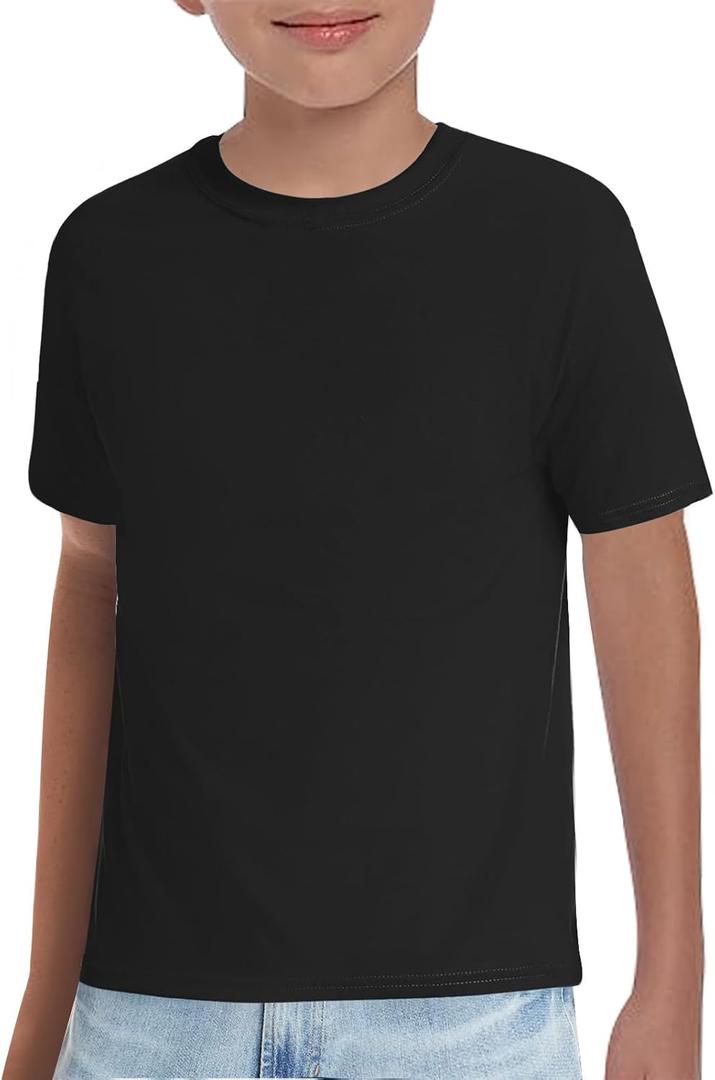 Haloumoning Boys T-Shirts Kids Short Sleeve Crewneck Solid Basic Tees Casual Tops 5-14 Years (Black)
