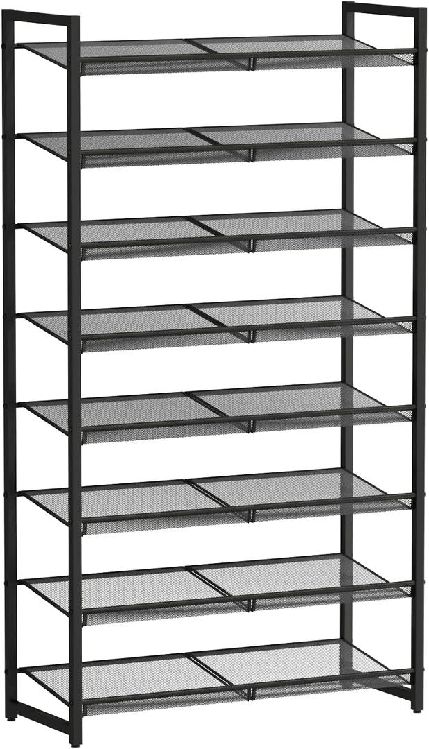 MILEFA Shoe Rack, 8-Tier Metal Shoe Organizer, Tall Shoe Rack for Closet,entryway,Garage, with Adjustable Flat or Angled Shelves, 32-40 Pairs,Shoes That can accommodate The Whole Family.