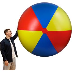5 ft Giant Inflatable Beach Ball Jumbo Rainbow Ball Extra Large Inflatable Toys for Pool Summer Beach Pool Event Party Massive Games (60 In, Blue, Yellow, Red)