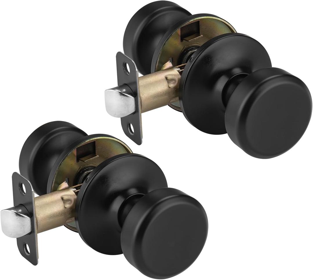 Black Door Knobs, Pismo Door Knob with Lock, Privacy Door Handles Interior for Bath & Bed (Passage, Matte Black, 2)