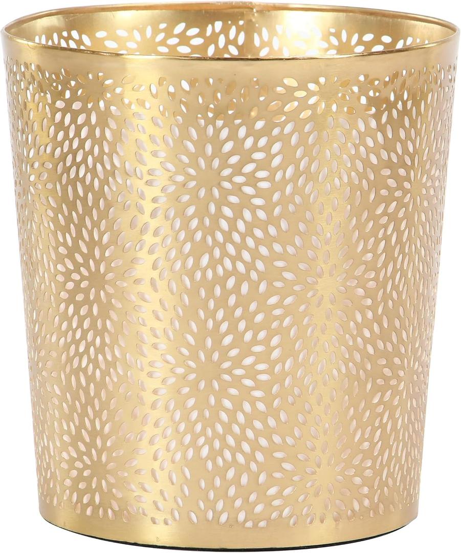 Modern Golden Small Trash Can Wastebasket, Garbage Container Bin for Bathrooms, Powder Rooms, Kitchens, Home Offices - Durable Ceramics - Round