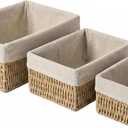 Wicker Baskets Set of 3 with Removable Linen Liner, Wicker Storage Baskets for Shelves  Woven Nesting Organizer Bins for Pantry, Bathroom, Closet & Dresser (Small)