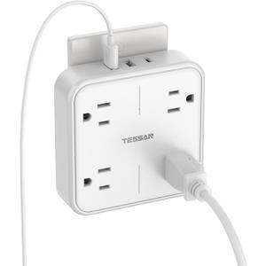 TESSAN Multi Plug Outlet Extender, Surge Protector Splitter with 3 USB (1 USB C Port) Wall Charger, Multiple Expander for Travel, Home, College Dorm Room, White
