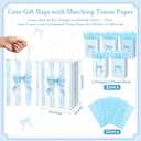 Engrowtic 25 Pcs Blue Bow Gift Bags with Handles Bow Themed Goodie Kraft Paper Bags Coquette Party Favors for Wedding Bridal Shower Baby Shower Birthday Party Supplies