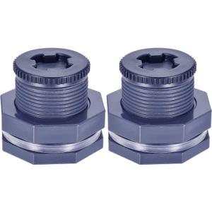 JoyTube 1.25 Female PVC Bulkhead Fitting with Plug Silicon Seal Gasket Water Tank Connector for 2.5 Inch Hole Saw Rain Barrels, Aquariums Pack of 2
