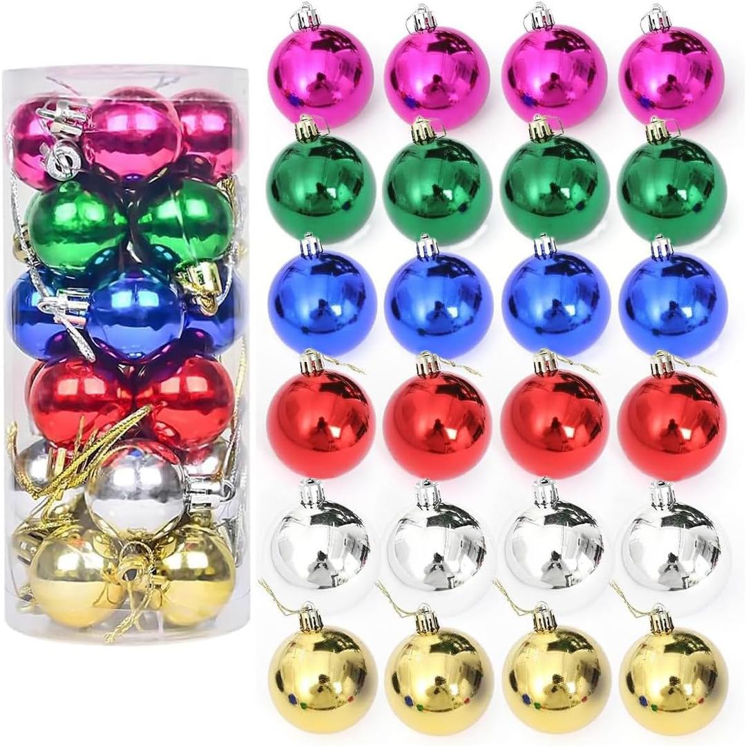 AllBeauty 24ct 40mm Christmas Balls Ornaments Essential Christmas Tree Decorations Shatterproof Indoor for The Home Holiday Party Decoration (4CM/6Colors, 24ct)