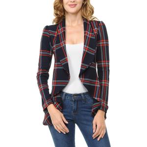 MINEFREE Women's Long Sleeve Classic Draped Open Front Lightweight Blazer Plaid Checkered Plindigored 1XL