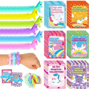 36 Pack Valentine's Day Gifts Cards with Multi Color Stretchy String Set for Classroom Exchange Gifts Bulk Adults Fidget Tools Funny Valentines Cards for Party Favors Birthday Return