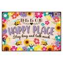 WADORN This is Our Happy Place Vintage Metal Tin Sign, 7.9x11.8 Inch Cute Bee Flowers Retro Wall Art Sign Funny Rustic Home Metal Decor Gifts Plaque for Home Garden Bedroom Cafe Bar Pub Club Garage