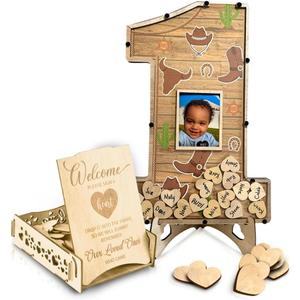 My First Rodeo Birthday Guest Book Alternative Centerpiece, 1st Birthday Decorations for Boy or Girl, Number One Photo Frame Keepsake, Cowboy or Cowgirl Birthday Sign In Game (My First Rodeo)