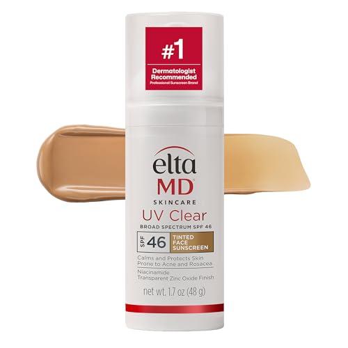 EltaMD UV Clear Tinted Sunscreen for Face, SPF 46 with Zinc Oxide, Oil-Free, Dermatologist Recommended, For Acne-Prone Sensitive Skin, 1.7 oz