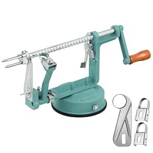 Apple Peeler Corer, Long lasting Chrome Cast Magnesium Alloy Apple Peeler Slicer Corer with Stainless Steel Blades and Powerful Suction Base for Apples and Potato(DeepGreen)