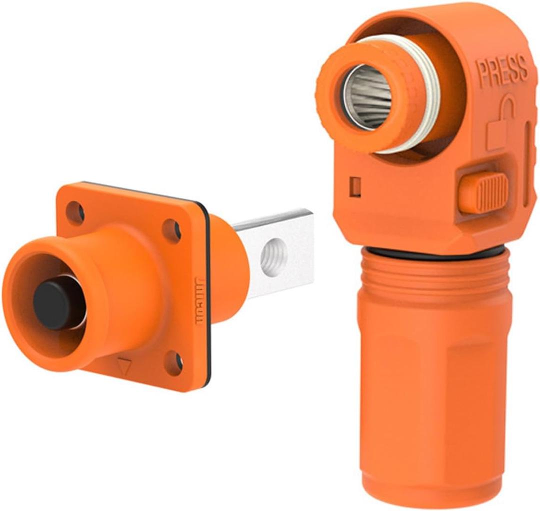 1 Set Battery Energy Storage Connector, 200A 50mm High Current Connectors Quick Plug Terminal Orange Right Angle Plug and Socket IP67 Waterproof Power Adapter (200A, Orange)
