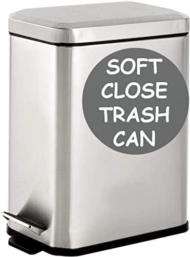 Homie Soft Close, Slim Trash Can 3.2 Gallon with Anti - Bag Slip Liner and Lid, Use as Mini Garbage Basket, Slim Dust Bin, or Decor in Bathroom, Restroom, Kitchen, or Bedroom (Stainless Steel)