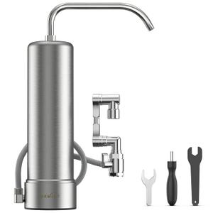 Countertop Water Filter, Stainless Steel 8000 Gallons Rotating Faucet Water Filtration System, Reduces 99.99% Chlorine, Lead, Heavy Metals, Bad Odor, OM-CF05 Included 1 Filter