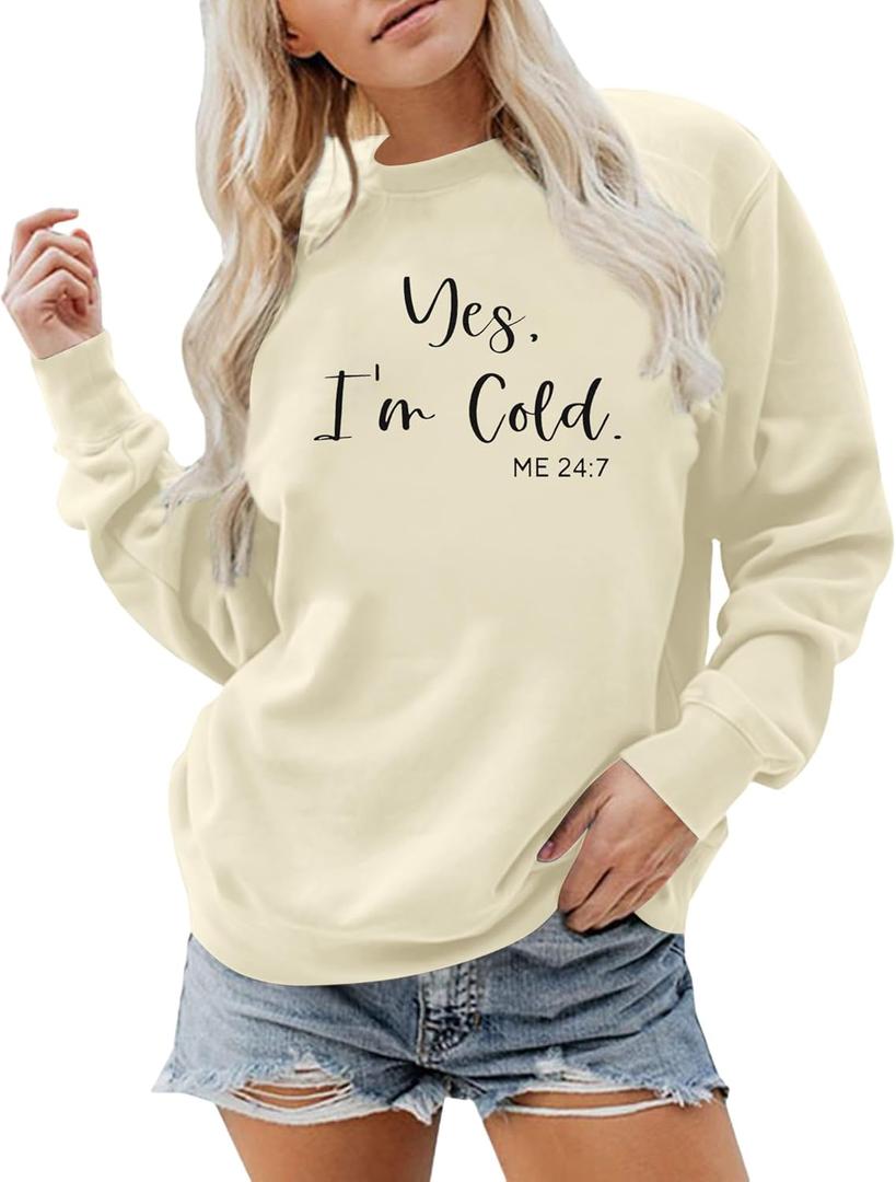 JINTING Yes I'm Cold Me 24:7 Sweatshirt Women Funny Letter Print Pullover Crewneck Long Sleeve Tops (Large)