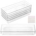 Ohlove 6 Pcs Large Clear Plastic Drawer Organizers Tray 15" x 6.3" Storage Bins with 25 Pcs Non-Slip Pads for Makeup, Jewelries, Kitchen Utensils, Bathroom and Office