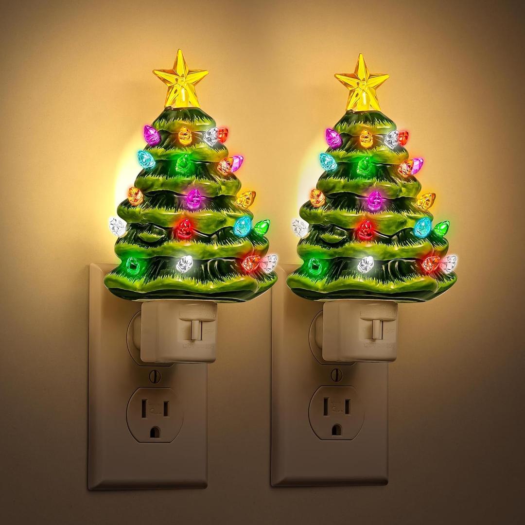 JandCase Christmas Tree Night Light, 3000K Night Lights Plug into Wall,Cute & Funny Christmas Night Light for Kids,Plug in Vintage Decor Nightlight with 360 Rotatable for Home Party Decor,2 Pack