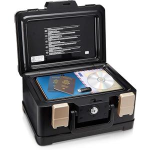 Honeywell Safes & Door Locks - Fireproof & Waterproof Small Safe Box Chest for Home - Fits Folded Letter Size Documents - Strong ABS Plastic - Document Box with Key Lock System - 0.15 CU, Black, 1102