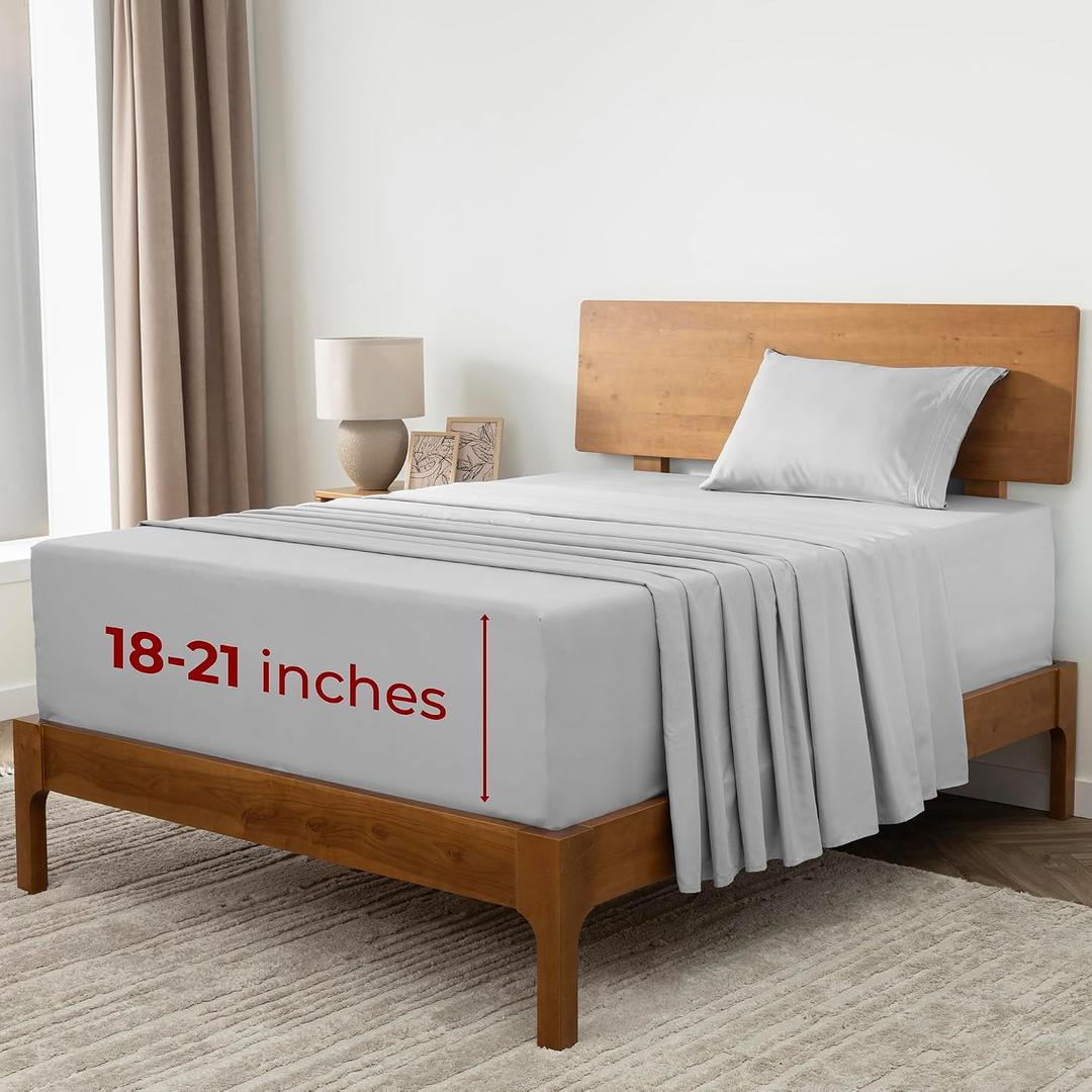 Mellanni Extra Deep Twin XL Sheets - 3 PC Iconic Collection Bedding - Hotel Luxury, Ultra Soft, Cooling Bed Sheets - Wrinkle, Fade, Stain Resistant (Twin Extra Long, Light Gray), Twin XL - EXTRA DEEP pocket