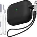 for AirPods Pro 3 Case 2025, Military Grade Soft Silicone Shock-Absorbing for AirPods Pro 3rd Generation (USB-C Cable) with Lanyard and Cleaning Kit,Front LED Visible, Black