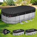 QH.HOME [2025 Upgraded Ultimate Windproof] 7x10 Ft Oval Pool Cover with Fast Tightening Patented Ratchet,Oval Pool Cover for Above Ground Pools [Durable, Tear Resistant] with Weight-Bearing Rings