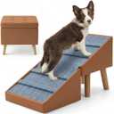 Dog Ramp & Stairs for Couch, 3-in-1 Steps Ottoman for Small Dogs | 15.7" H, 18.5" Extra Wide, Foldable & Hidden Storage Design, Non-Slip Ramp for Senior & Injured Pets (Camel)