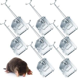 Qualirey 8 Pack Mole Gopher Trap Ground Galvanized and Oil Hardened Steel Animal Reusable Gopher Vole Traps for Outdoor Lawn Garden Yard Farm (Silver)