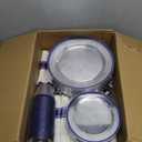 BESTSTAR 350PCS Clear and Blue Disposable Plates Set for 50 Guests, 100 Plastic Plates, 50 Cups, 50 Pre-Rolled Napkins with Plastic Cutlery for Party, Birthday, Thanksgiving, Christmas, Halloween