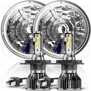 for Chevy C10 K10 K20 1975-1980 Pair 7" Round Hi/Lo Beam,7" Inch Diamond Crystal Clear Semi Sealed Beam Glass Lens Housing Headlights+H4 LED Bulbs,6000K Cool White