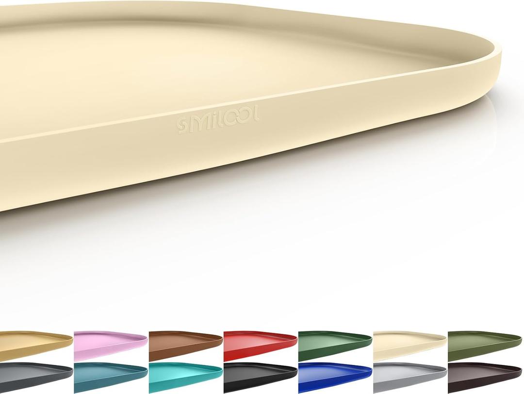 Silicone Pet Feeding Mat with Raised Edge for Food and Water, Dog Bowl Mats, Cat Bowls Placemat with High Lip for Floor Waterproof, Rubber Tray for Cats and Dogs 19 x 12 x 0.7 White Sand (Yellow Cast)