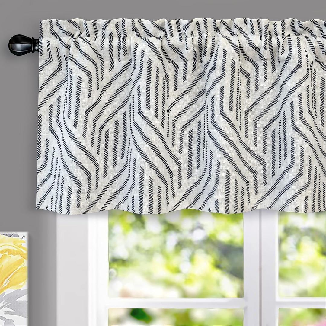 DriftAway Farmhouse Linen Lined Valance Double Layer Thermal Insulated Room Darkening Blackout Window Valances 3 Inch Rod Pocket Striped Kitchen Valance Single 52 Inch by 18 Inch Briony Black