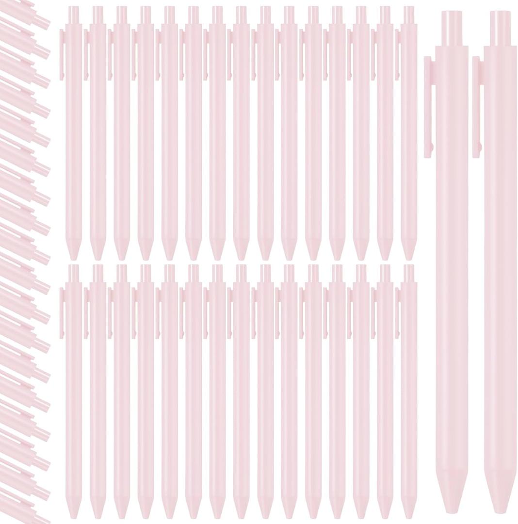 Fulmoon 50 Pcs Ballpoint Pens Bulk Retractable Comfortable Writing Pens Cute Christmas Supplies in Medium Point 1.0 mm for Teacher Office Home Baby Shower (Pale Pink,Black Ink)