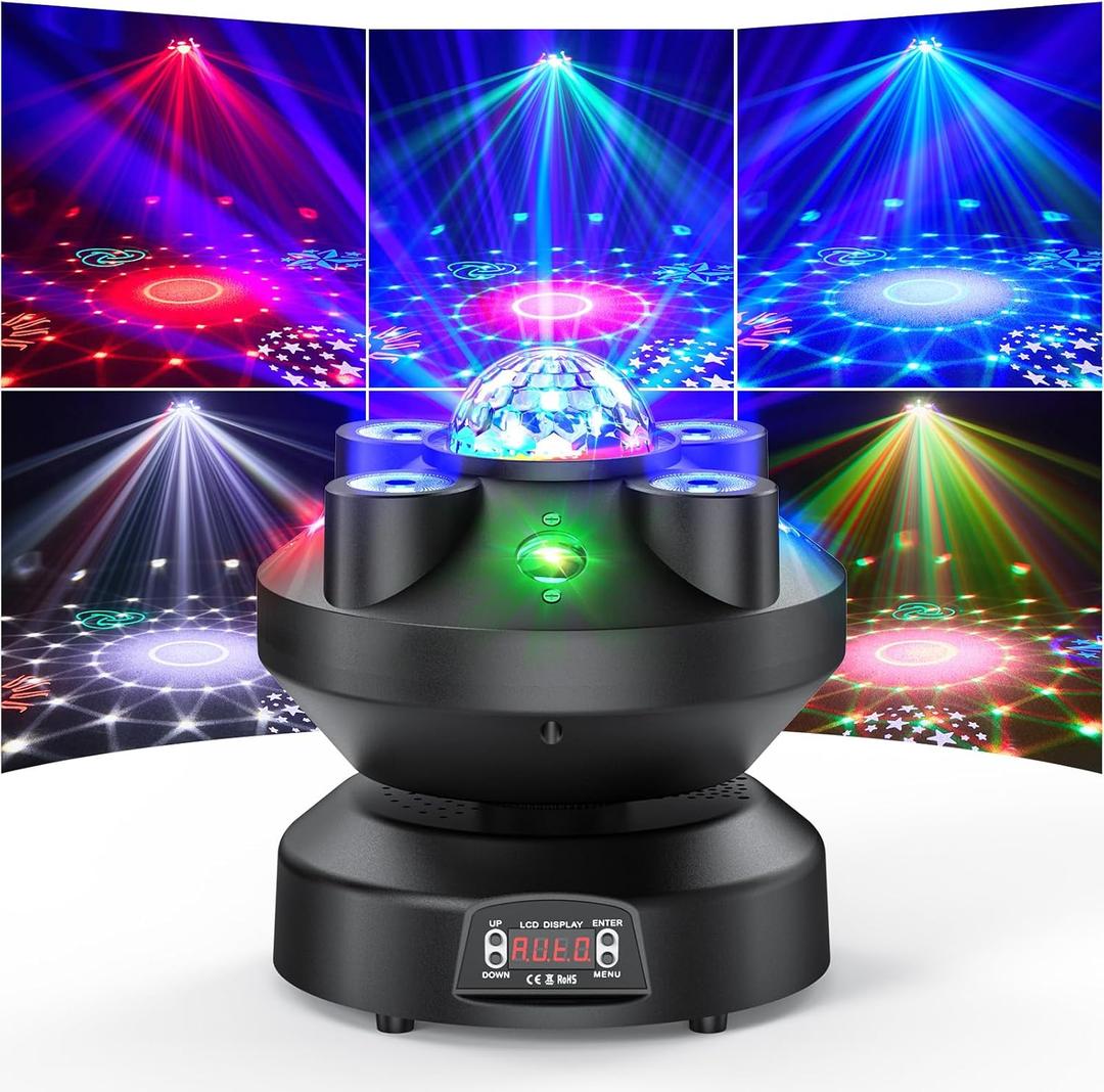 DJ Strobe Party Lights,RGBW 3in1 LEDs Disco Ball Lights Rotatable 540 Rave Light Room Party Lighting Indoor Professional Sound Activated DMX Stage Light for Parties Club Home Bar Birthday KTV (Black)