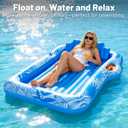 78"x50" Inflatable Tanning Pool Lounger Float with Sprinkler, Extra Large Pool Floats Adult with Pillow 6 in 1 Suntan Tub Raft Floatie with Food Drink Holder, Blow Up Tanning Bed for Summer Pool Party