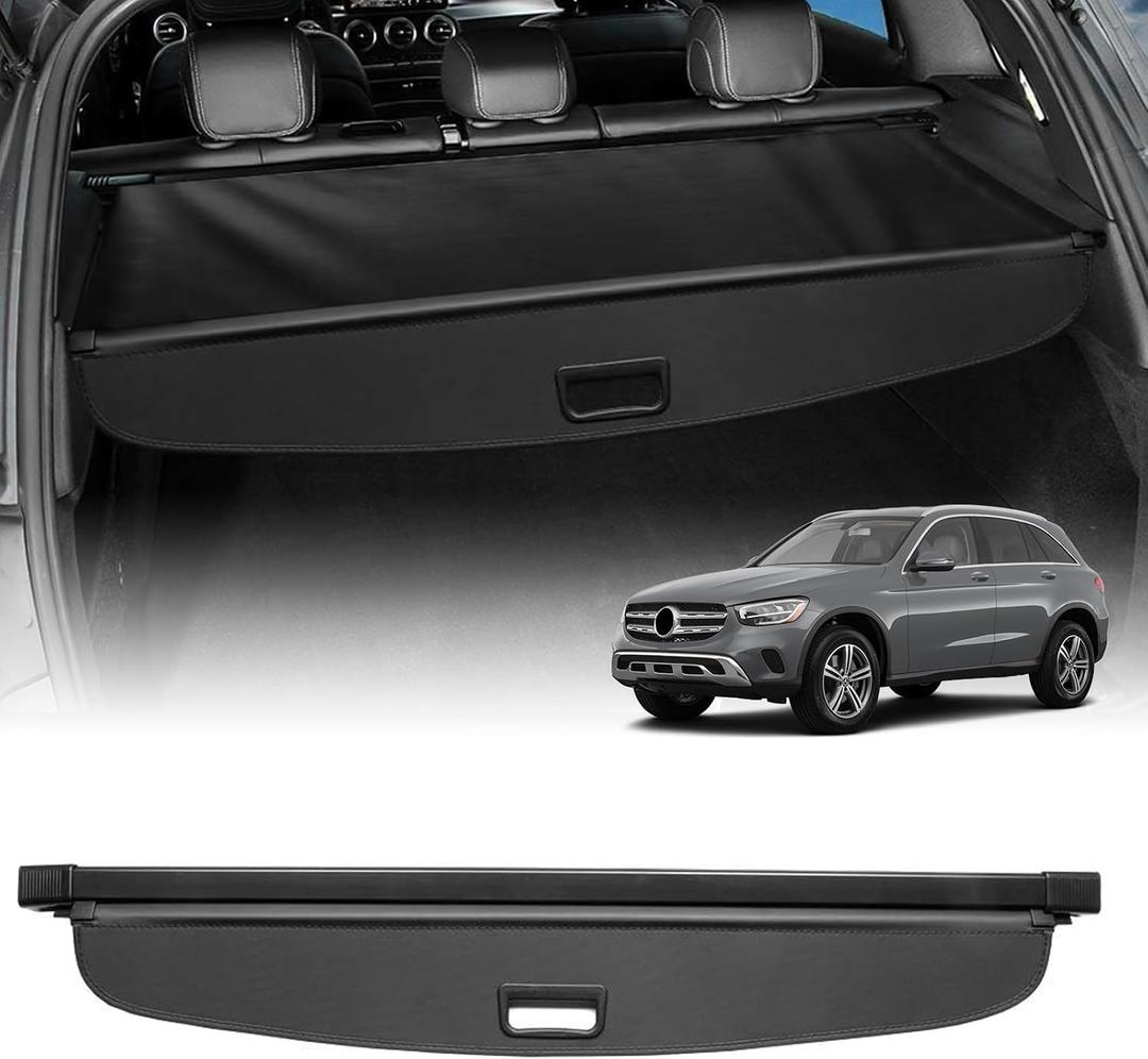 Powerty Cargo Cover for 2016-2021 2022 Mercedes-Benz GLC GLC250 GLC300 GLC350 GLC43 AMG Accessories Trunk Cover Retractable Trunk Shielding Shade Cargo Luggage Cover Black (Not Fit GLC Coupe Series)