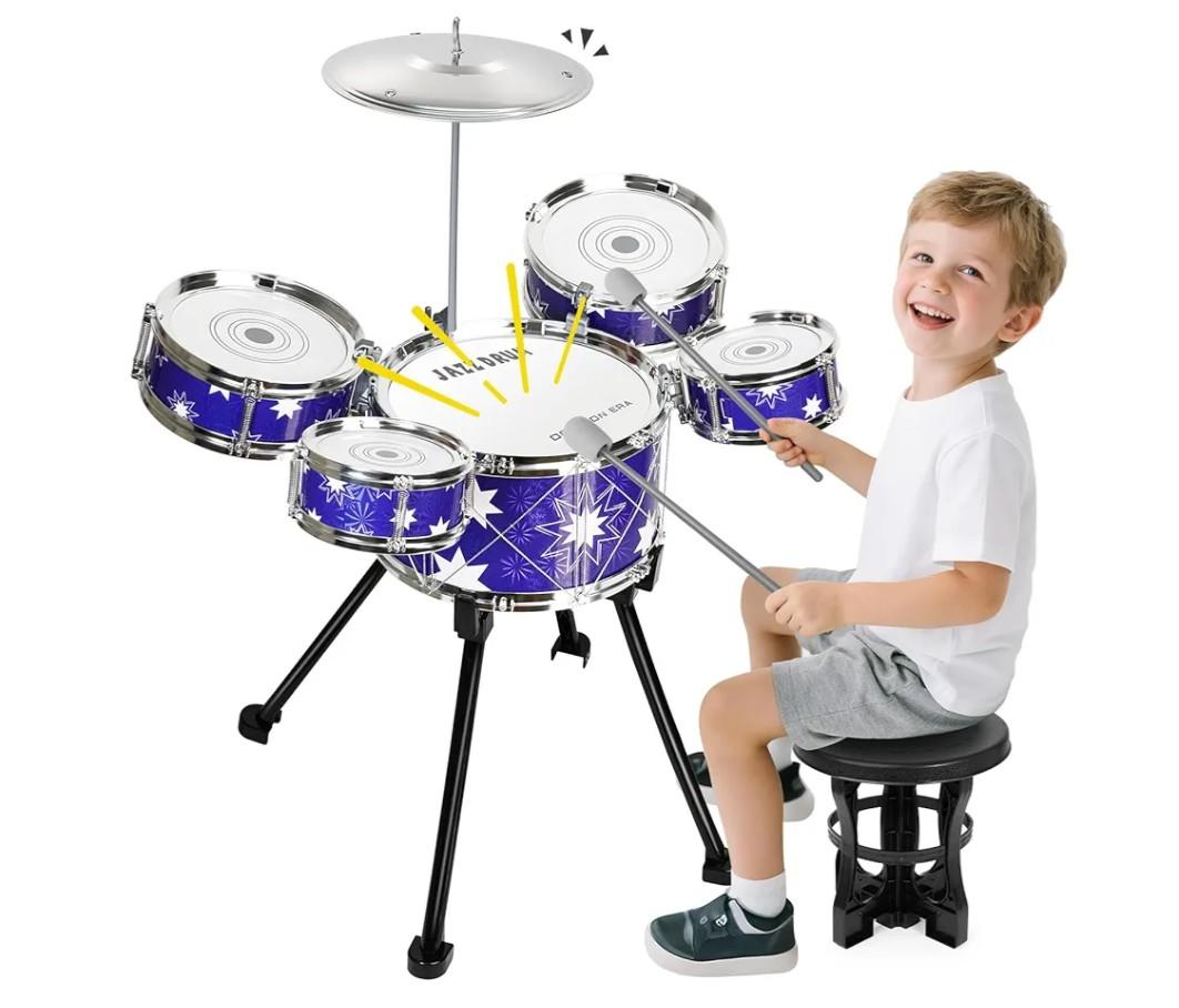 Upgraded Drum Set for Toddler Toy Ages 2-4 Kids Jazz Drums Kit with Stool Musical Instrument Toys for 3 4 5 Year Old Girls Boys Gifts