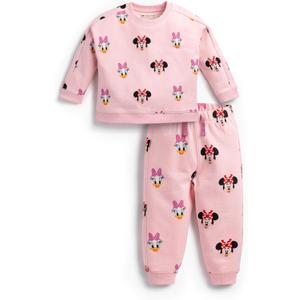 MONICA + ANDY Sporty Sweatsuit, Size 9-12 Months, Minnie and Friends on Pink, 100% Organic Baby Clothes for Girls, Sustainable Super Soft Cotton, Sizes for Kids, Toddler, & Infant