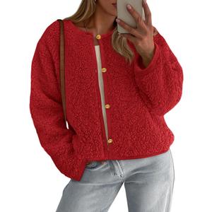 PRETTYGARDEN Women's 2025 Fall Fashion Clothes Trendy Fleece Sherpa Cropped Jackets Buttons Warm Casual Winter Faux Fur Coats Size XXL