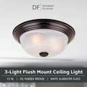 DESIGNERS FOUNTAIN Reedley 3-Lights Flush Mount Ceiling Light, 15 Inch Lighting Fixture for Kitchen, Bedroom, Bathroom, and Hallway, White Alabaster Glass, Oil Rubbed Bronze, 1257L-ORB-AL