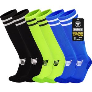 YMYDYFC Kids Soccer Socks 3Pack Cushion Cotton Comression Socks Baseball Sock For Youth Toddler Boys Girls Men Knee High Sock (4-8 Years, Black/Blue/Green_3pack)